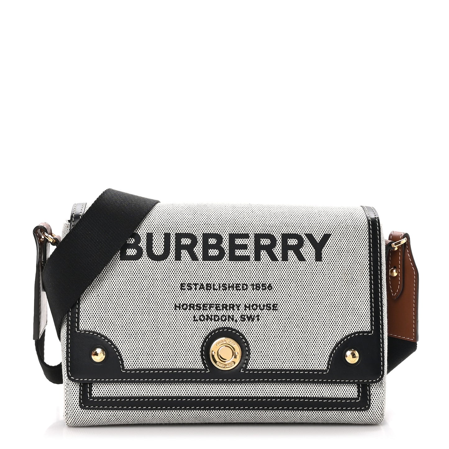 Canvas Horseferry Print Note Crossbody Bag Grey Black