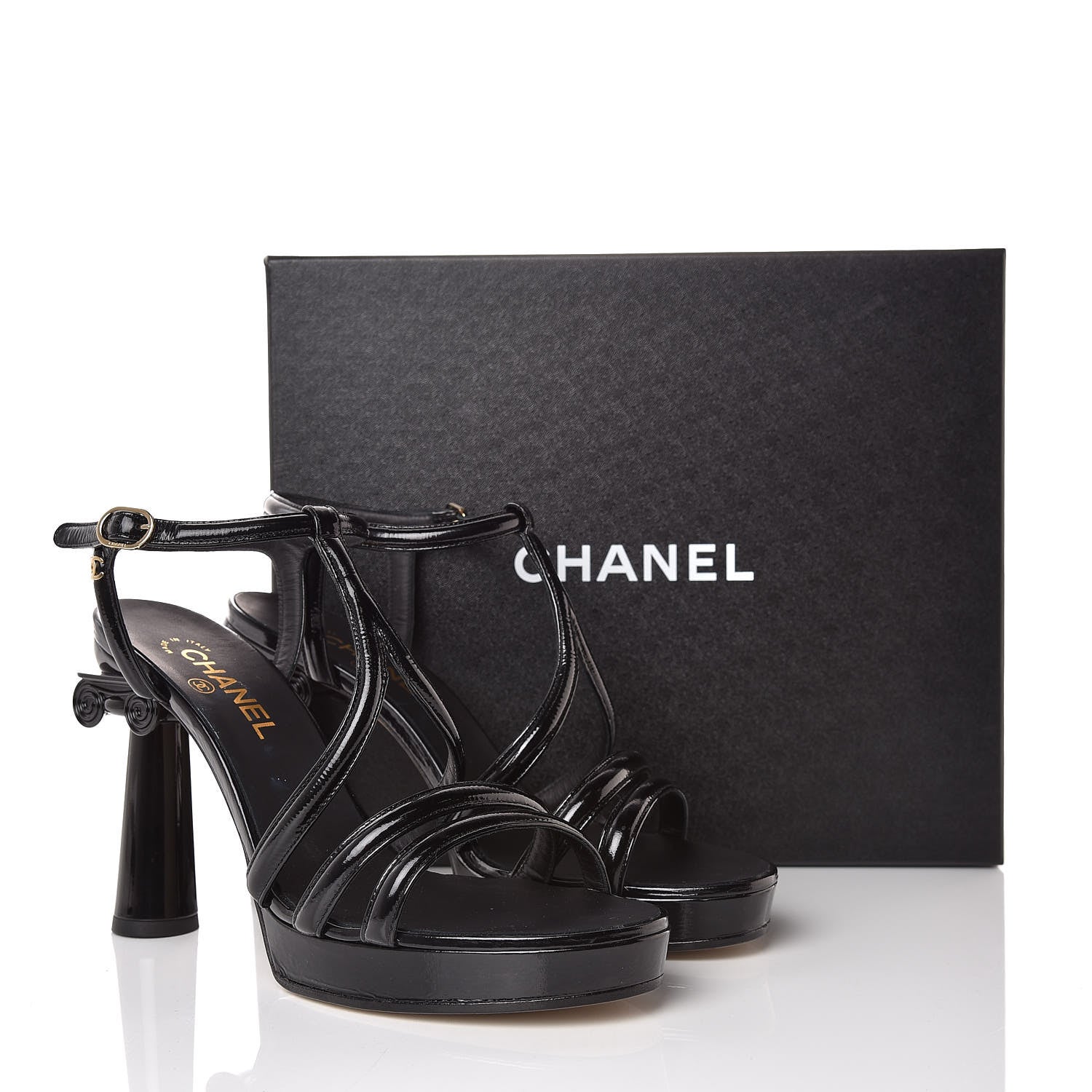 Chanel Patent Crumpled Calfskin Parthenon Platform Sandals 41 Black 9 of 9