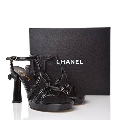 Chanel Patent Crumpled Calfskin Parthenon Platform Sandals 41 Black 9 of 9