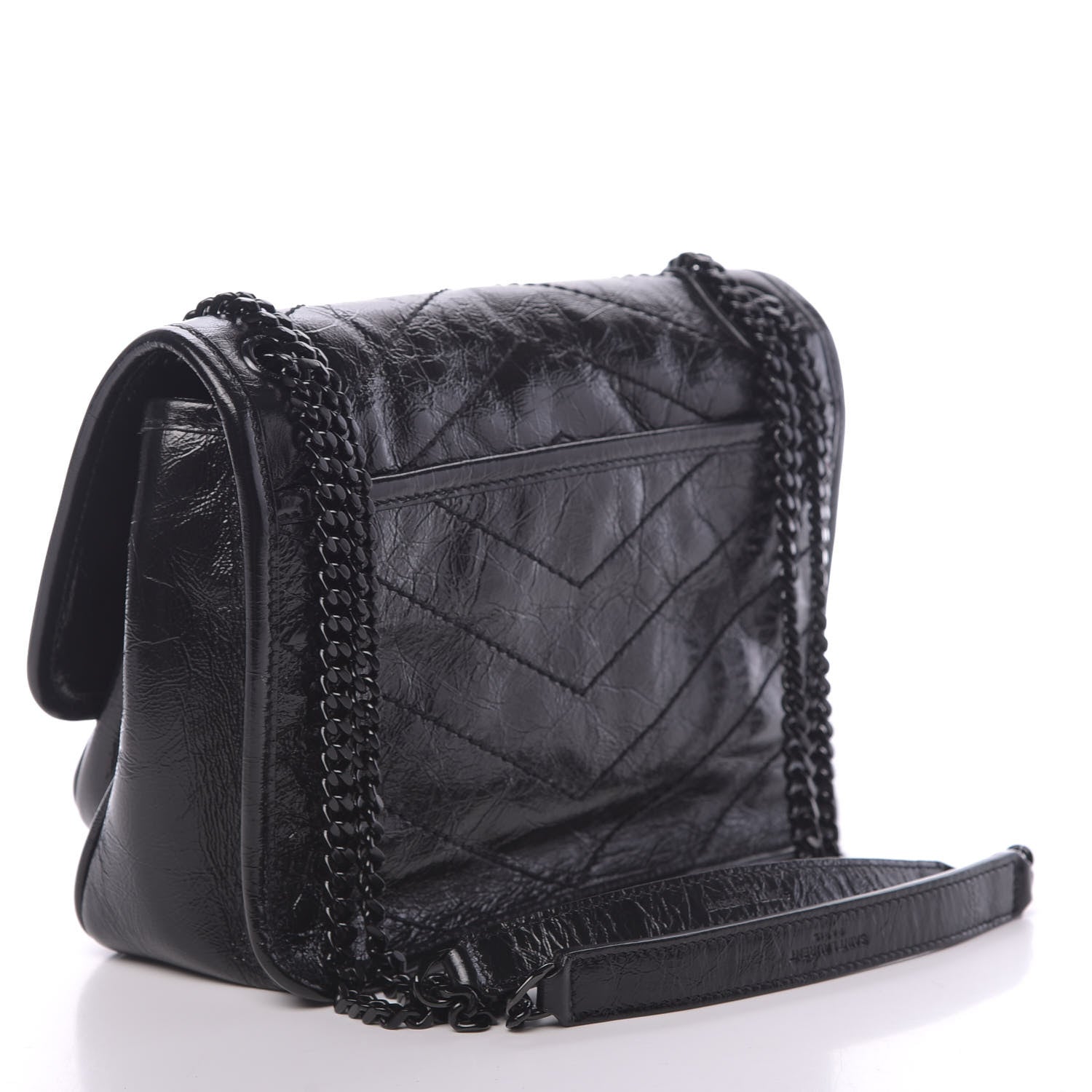 Saint Laurent Crinkled Calfskin Matelasse Monogram Baby Niki Chain Satchel Black 3 of 9
