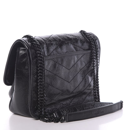 Saint Laurent Crinkled Calfskin Matelasse Monogram Baby Niki Chain Satchel Black 3 of 9
