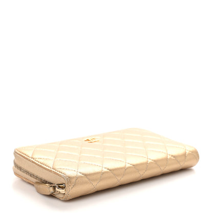 Chanel Metallic Lambskin Quilted Large Gusset Zip Around Wallet Gold 4 of 11