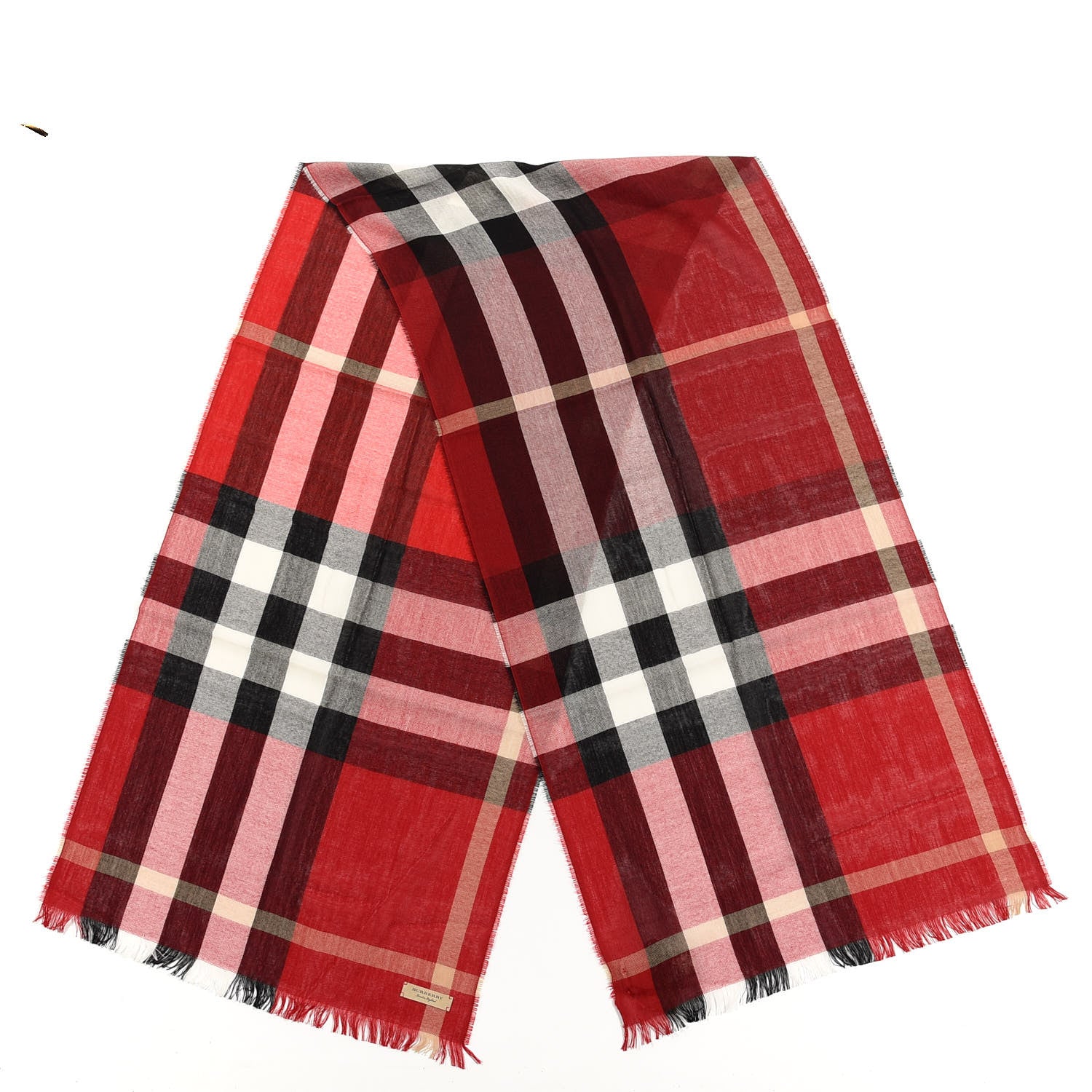 Burberry Wool Cashmere Tonal Check Lightweight Scarf Parade Red 2 of 4