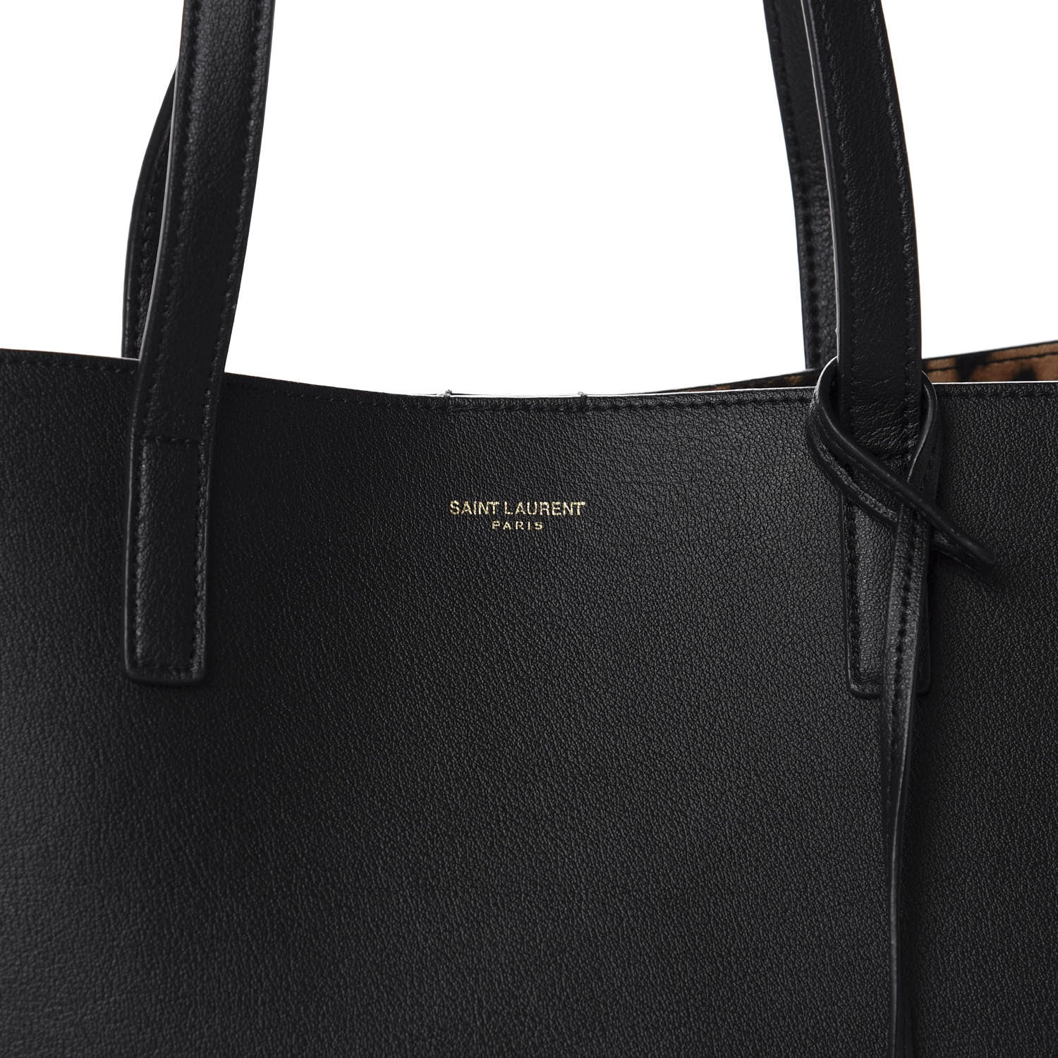 Saint Laurent Calfskin Large Leopard Print Shopping Tote Black 10 of 10