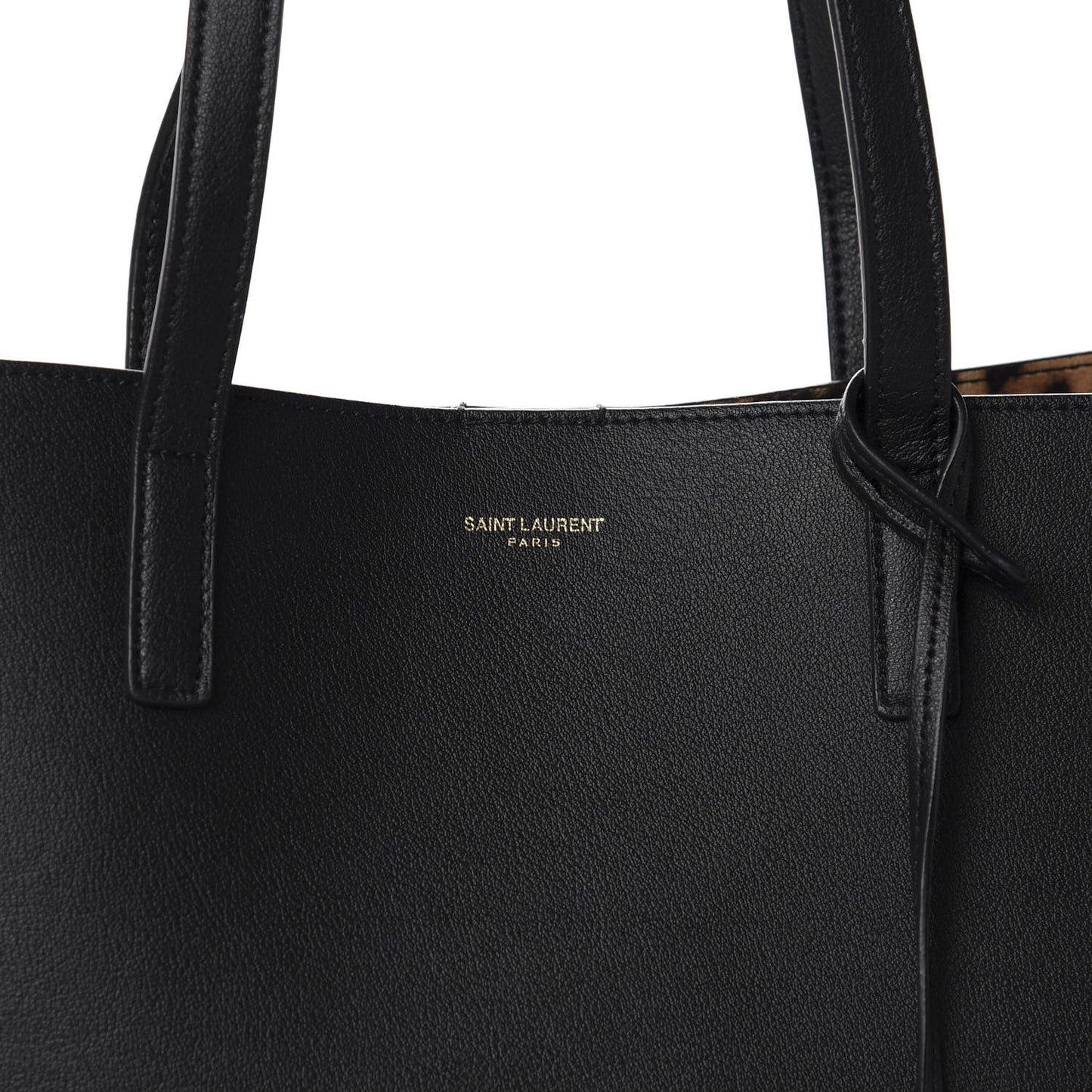 Calfskin Large Leopard Print Shopping Tote Black