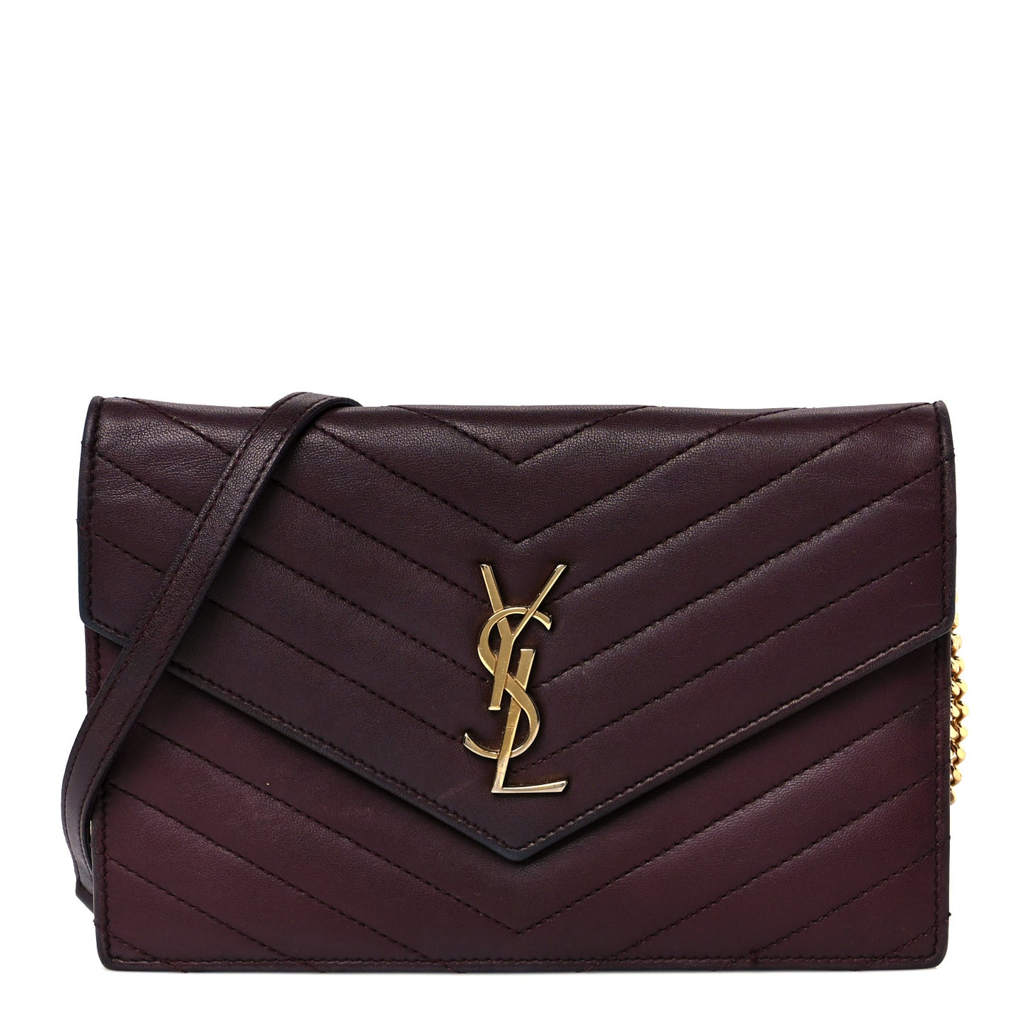 Calfskin Matelasse Chevron Monogram Envelope Chain Wallet Rouge Legion