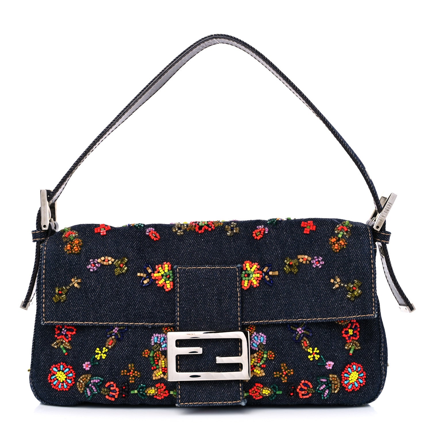 Fendi Denim Ricami Beaded Baguette Blue 1 of 10