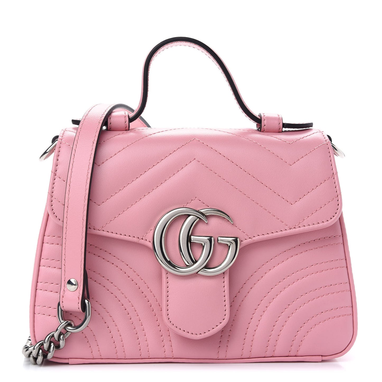 Calfskin Matelasse Mini GG Marmont Top Handle Shoulder Bag Wild Rose