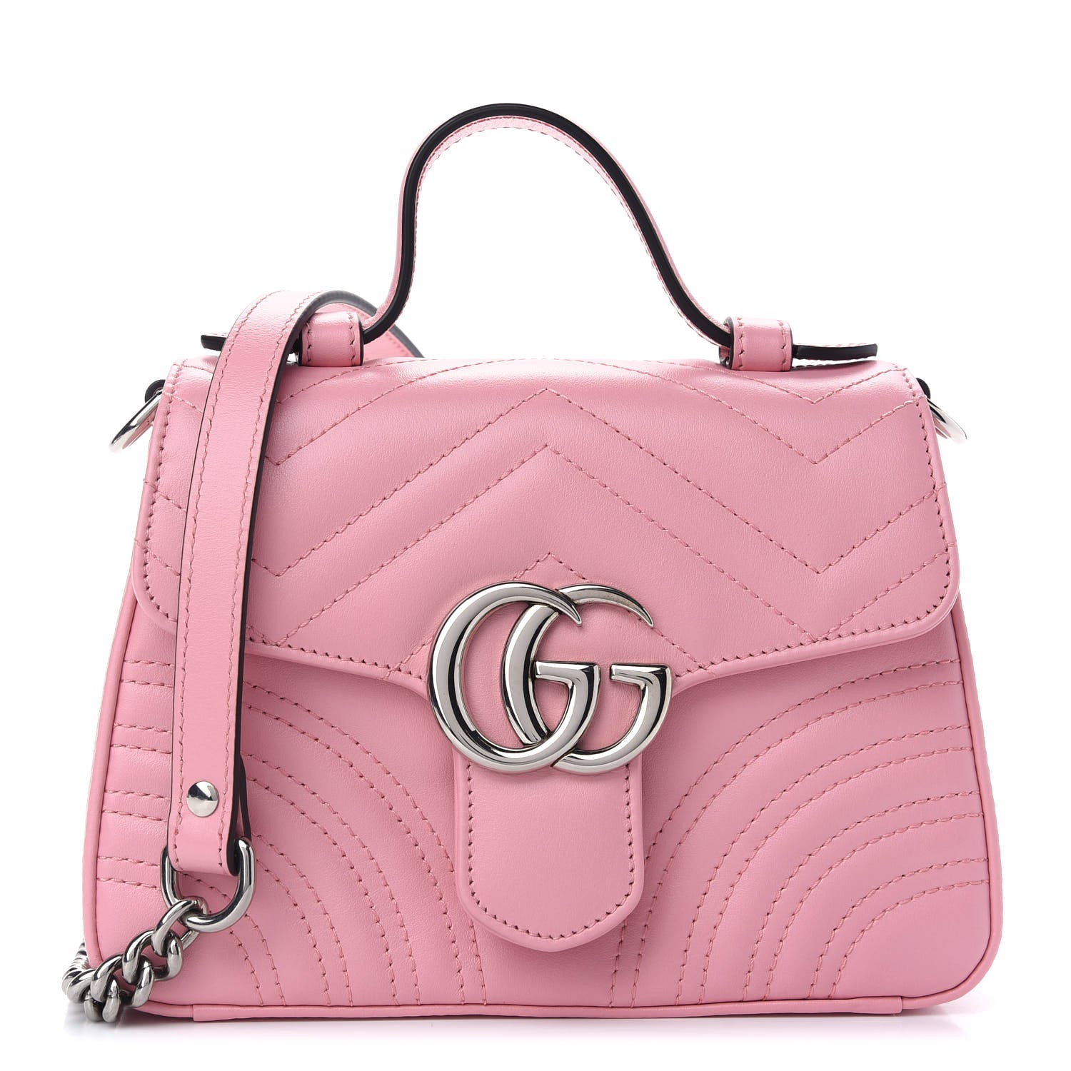 Gucci Calfskin Matelasse Mini GG Marmont Top Handle Shoulder Bag Wild Rose 1 of 9