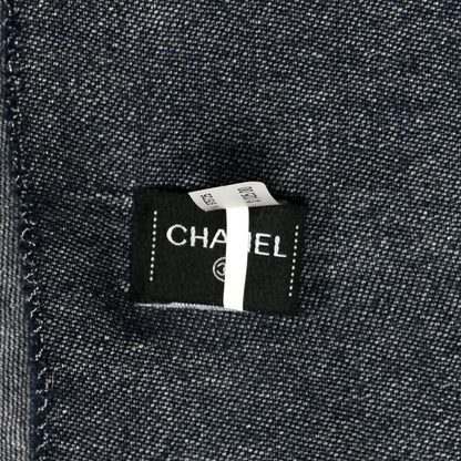 Chanel Cashmere CC Logo Stole Navy Grey 3 of 3