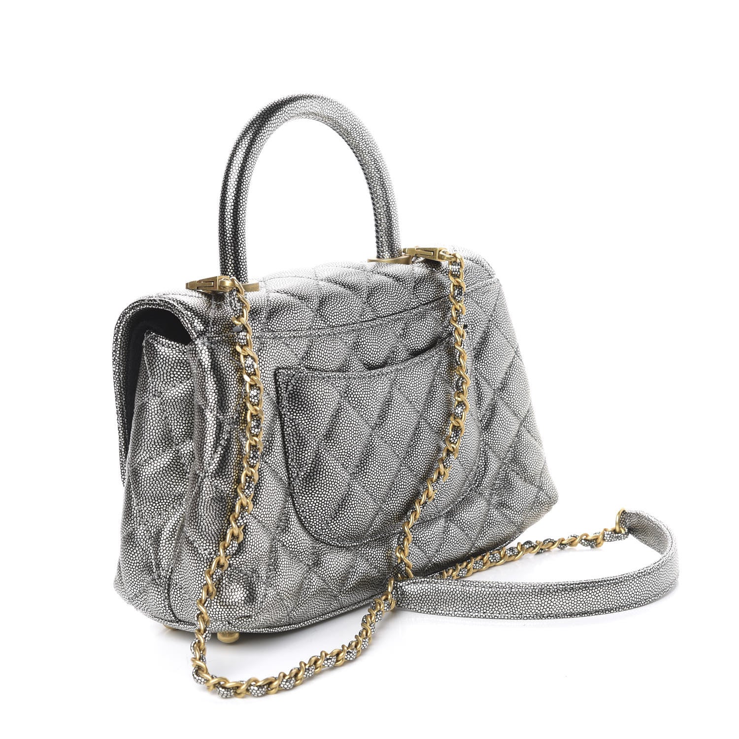 Chanel Metallic Caviar Quilted Mini Coco Handle Flap Silver 2 of 10