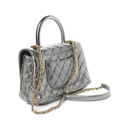 Chanel Metallic Caviar Quilted Mini Coco Handle Flap Silver 2 of 10