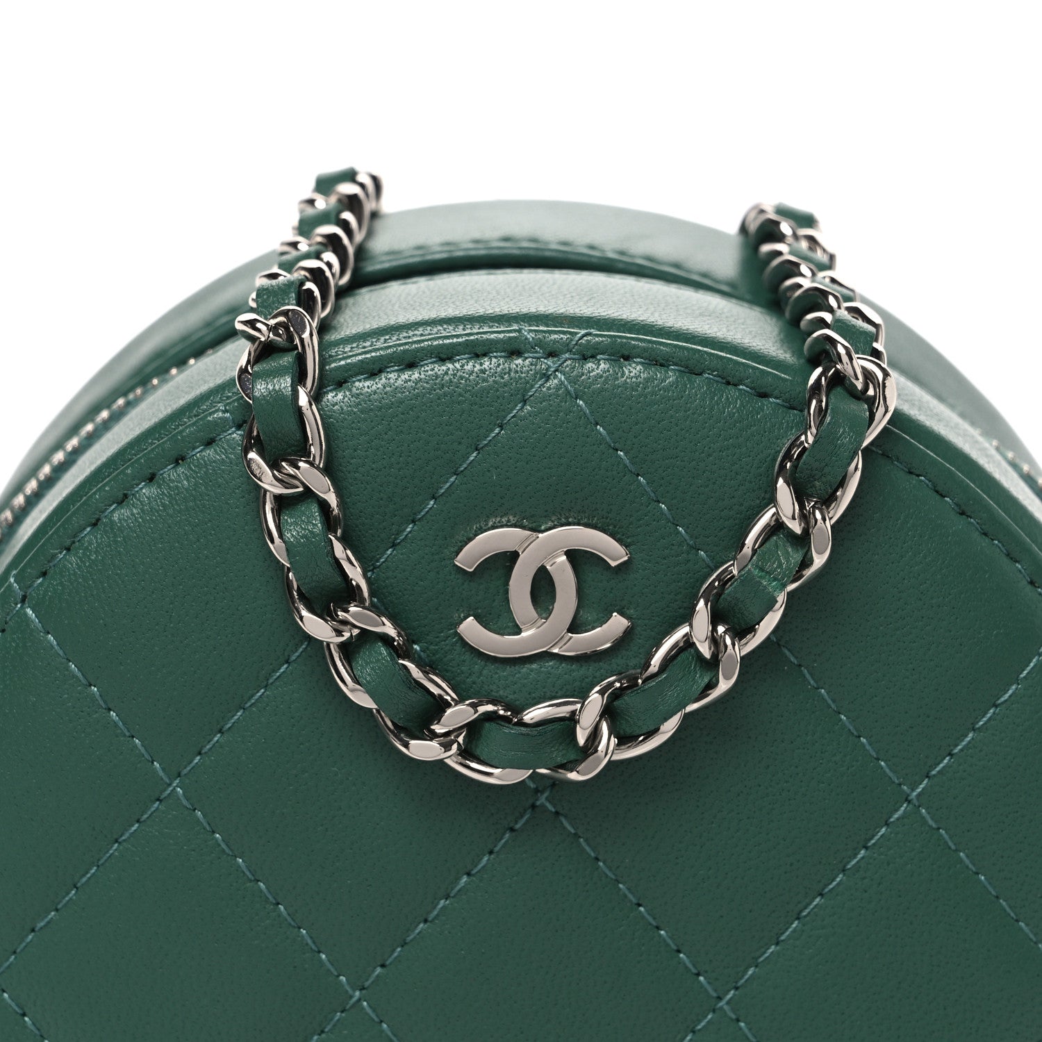 Chanel Lambskin Quilted Round Clutch With Chain Green 8 of 10