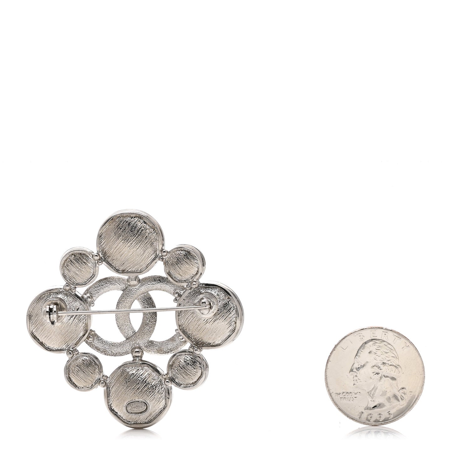 Crystal Large CC Quilted Logo Brooch Silver