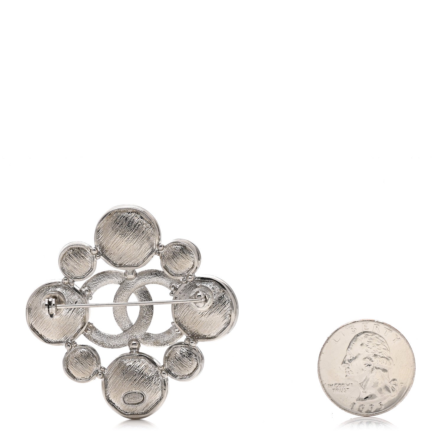 Chanel Crystal Large CC Quilted Logo Brooch Silver 2 of 3