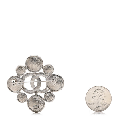 Chanel Crystal Large CC Quilted Logo Brooch Silver 2 of 3