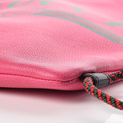 Gucci Grained Calfskin Logo Drawstring Backpack Box Pink Green Black 7 of 10