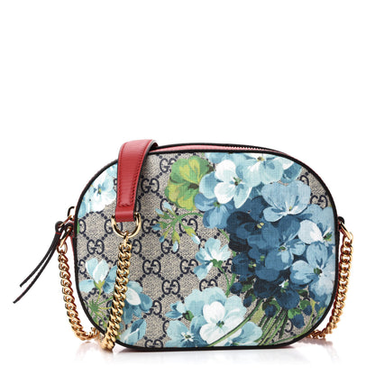 Gucci GG Supreme Monogram Blooms Mini Chain Shoulder Bag Beige Blue Navy Hibiscus Red 1 of 10