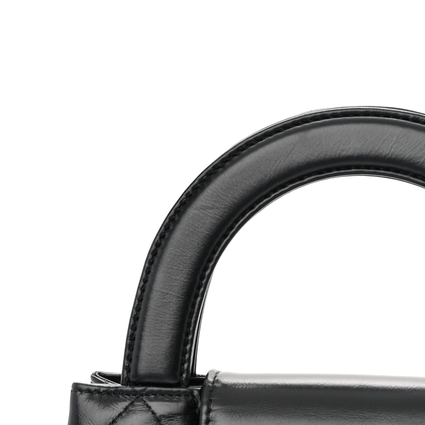 Shiny Aged Calfskin Quilted Nano Kelly Shopper Black