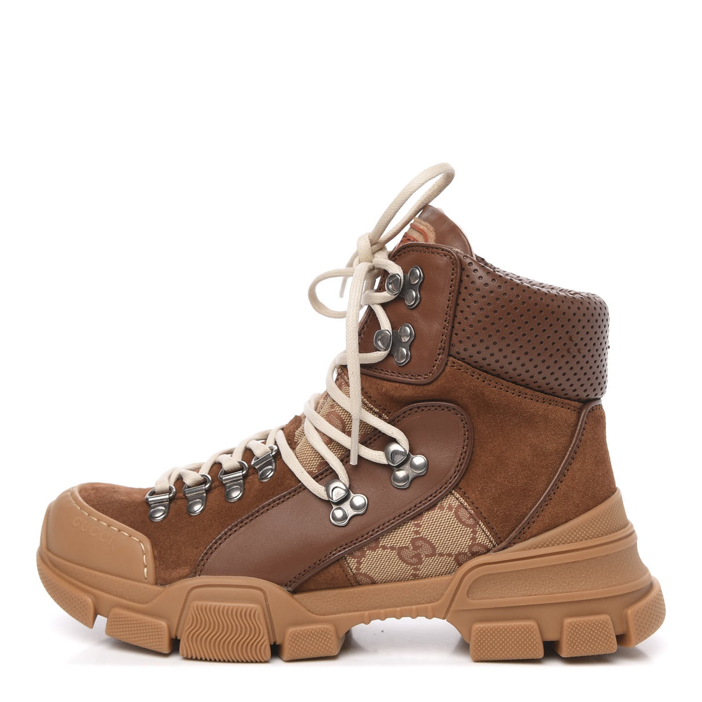 X SEGA Suede Calfskin GG Monogram Womens Flashtrek High-Top Sneakers 38 New Cuir Beige Ruggine