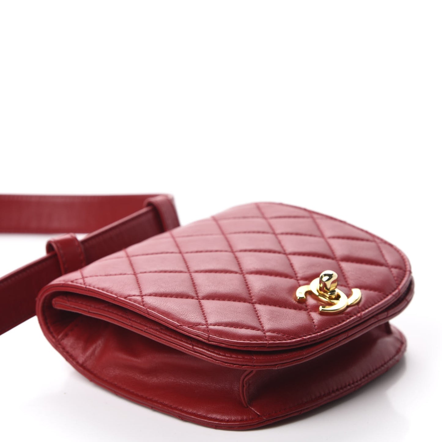 Lambskin Quilted Flap Waist Belt Bag 95 38 Red