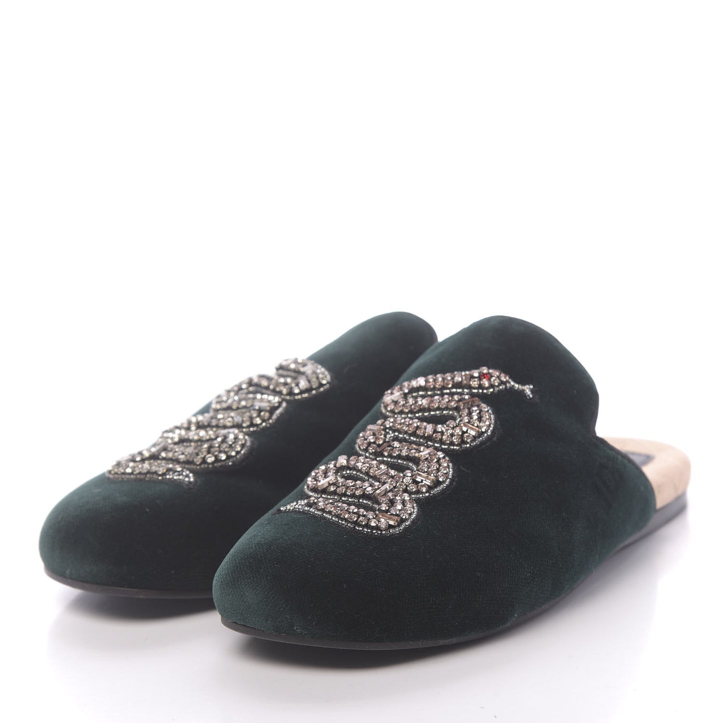 Velvet Crystal Snake Embroidered Womens Slippers 35 Dark Green