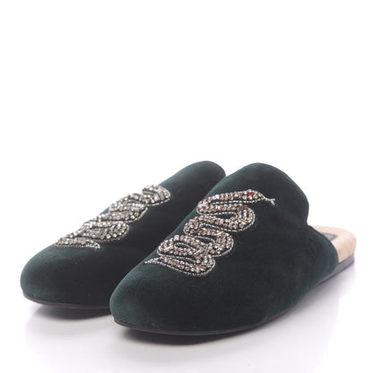 Gucci Velvet Crystal Snake Embroidered Womens Slippers 35 Dark Green 3 of 9