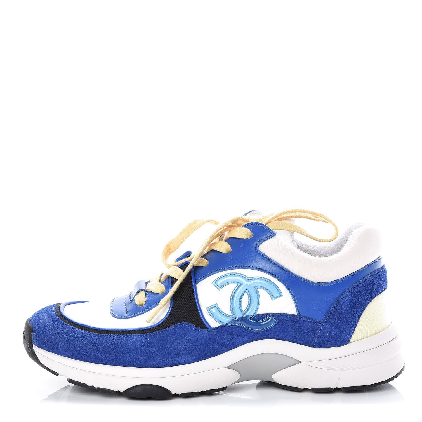 Nylon Lambskin Suede CC Womens Sneakers 37.5 Blue White Black