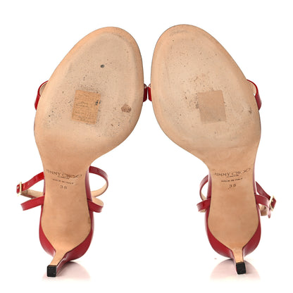 Jimmy Choo Patent Minny 85 Ankle Strap Sandals 38 Red 6 of 8