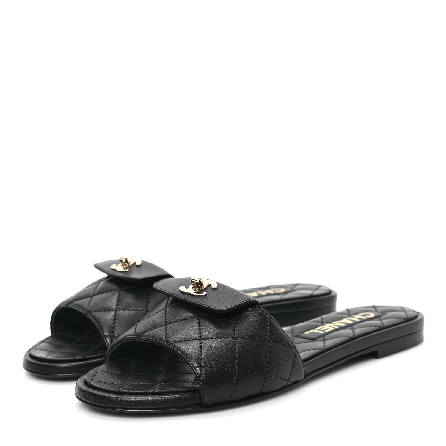 Chanel Lambskin Quilted CC Turnlock Sandals 36 Black 3 of 10