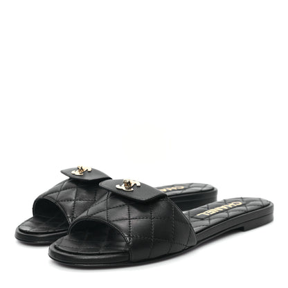 Chanel Lambskin Quilted CC Turnlock Sandals 36 Black 3 of 10