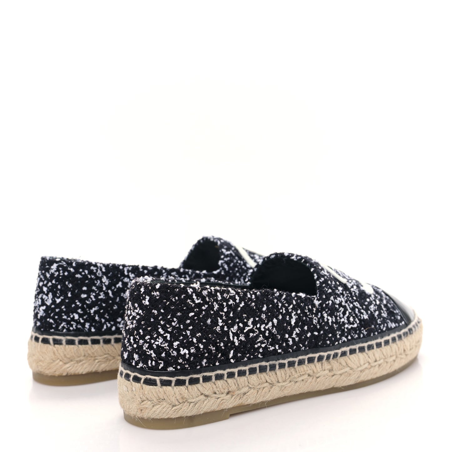 Tweed Lambskin Patent CC Espadrilles 39 Black White