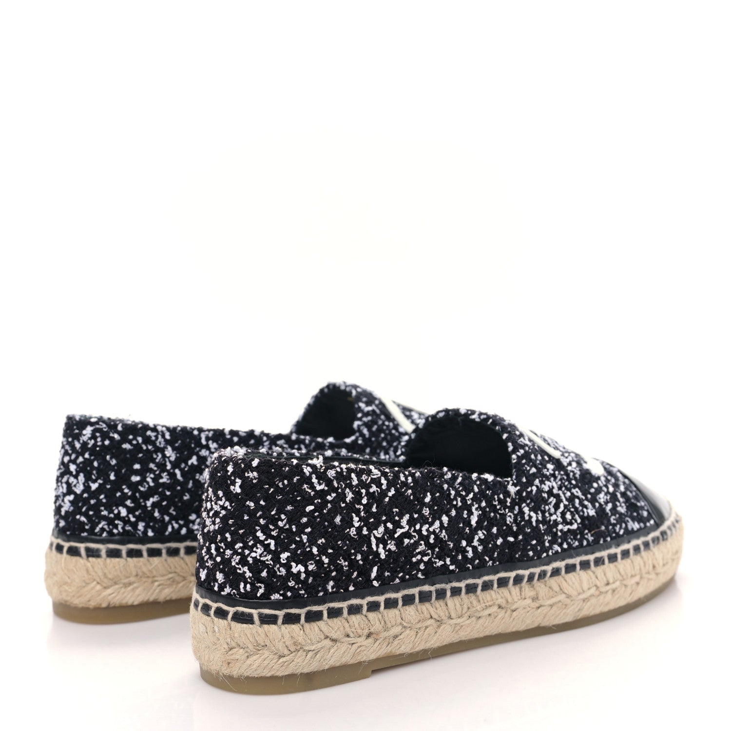 Chanel Tweed Lambskin Patent CC Espadrilles 39 Black White 4 of 9