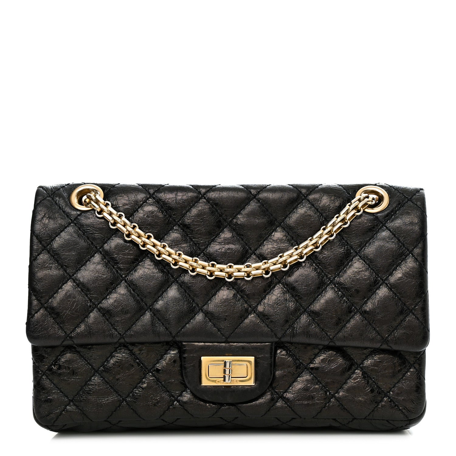Chanel Aged Calfskin Quilted Double Compartment 2.55 Rayures Reissue 225 Flap Black 1 of 10