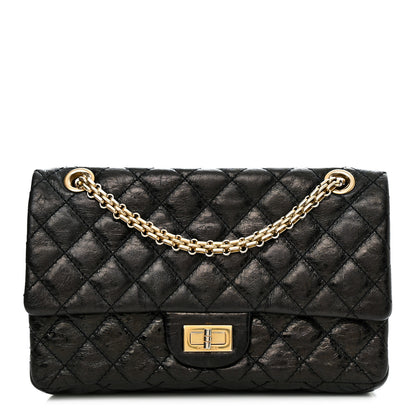Chanel Aged Calfskin Quilted Double Compartment 2.55 Rayures Reissue 225 Flap Black 1 of 10