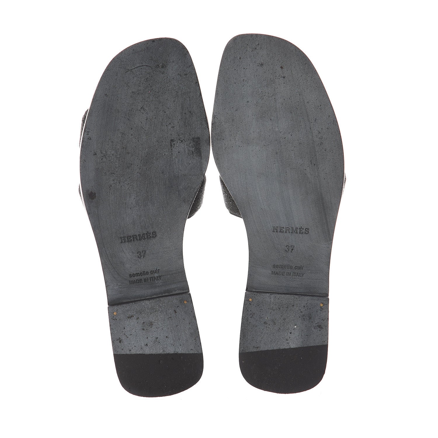 Hermes Suede Goatskin Crystal Powder Oran Sandals 37 Black 5 of 6