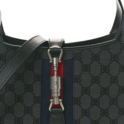 Gucci X BALENCIAGA BB Monogram Calfskin Web Small Jackie 1961 Hobo Black 8 of 10