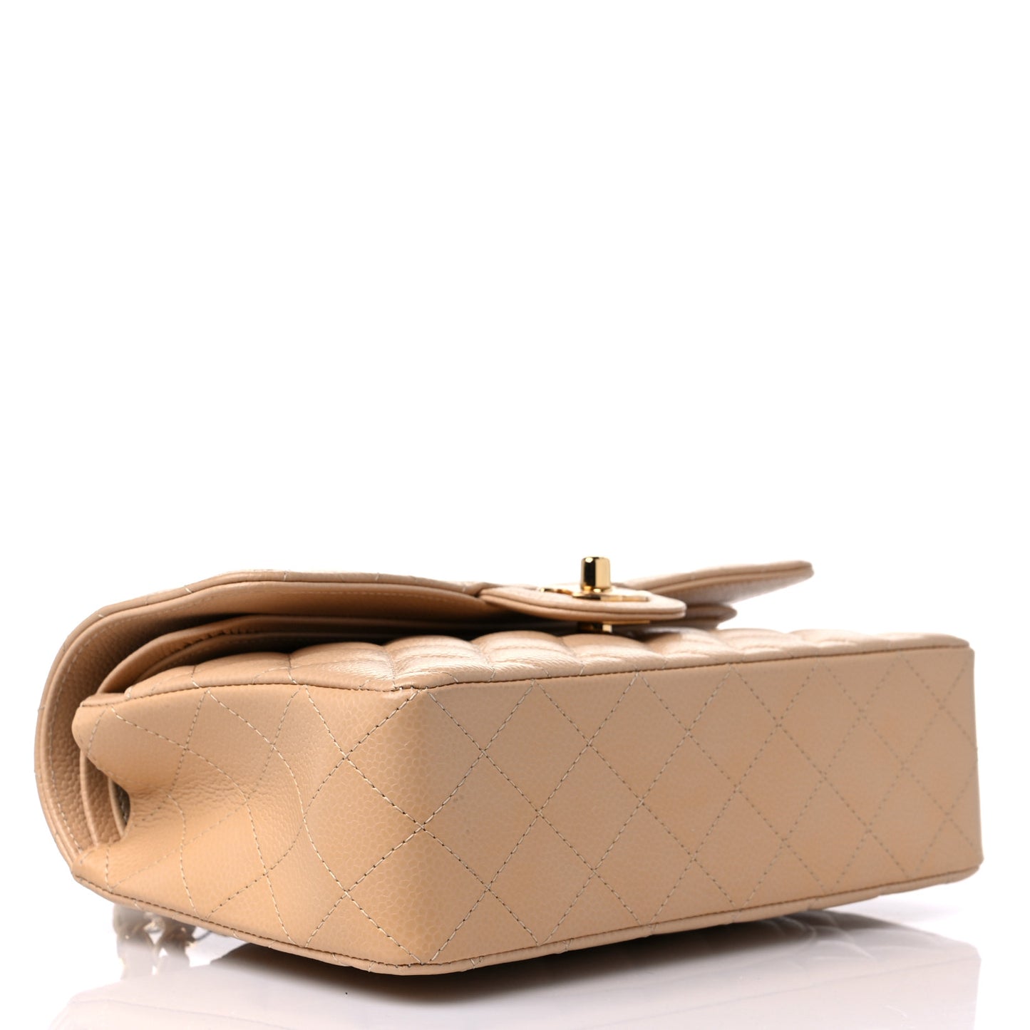 Caviar Quilted Small Double Flap Beige