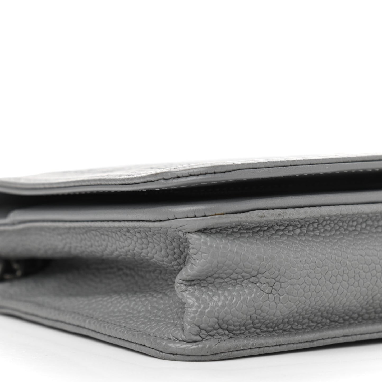 Caviar Chevron Quilted Boy Wallet On Chain WOC Grey
