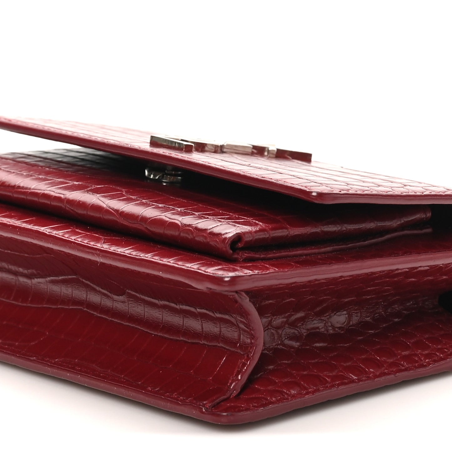 Calfskin Crocodile Embossed Monogram Sunset Chain Wallet Palissandre