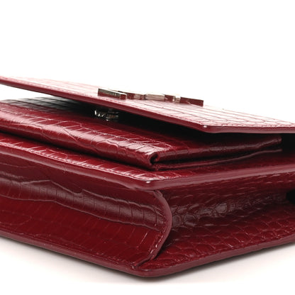 Saint Laurent Calfskin Crocodile Embossed Monogram Sunset Chain Wallet Palissandre 9 of 9