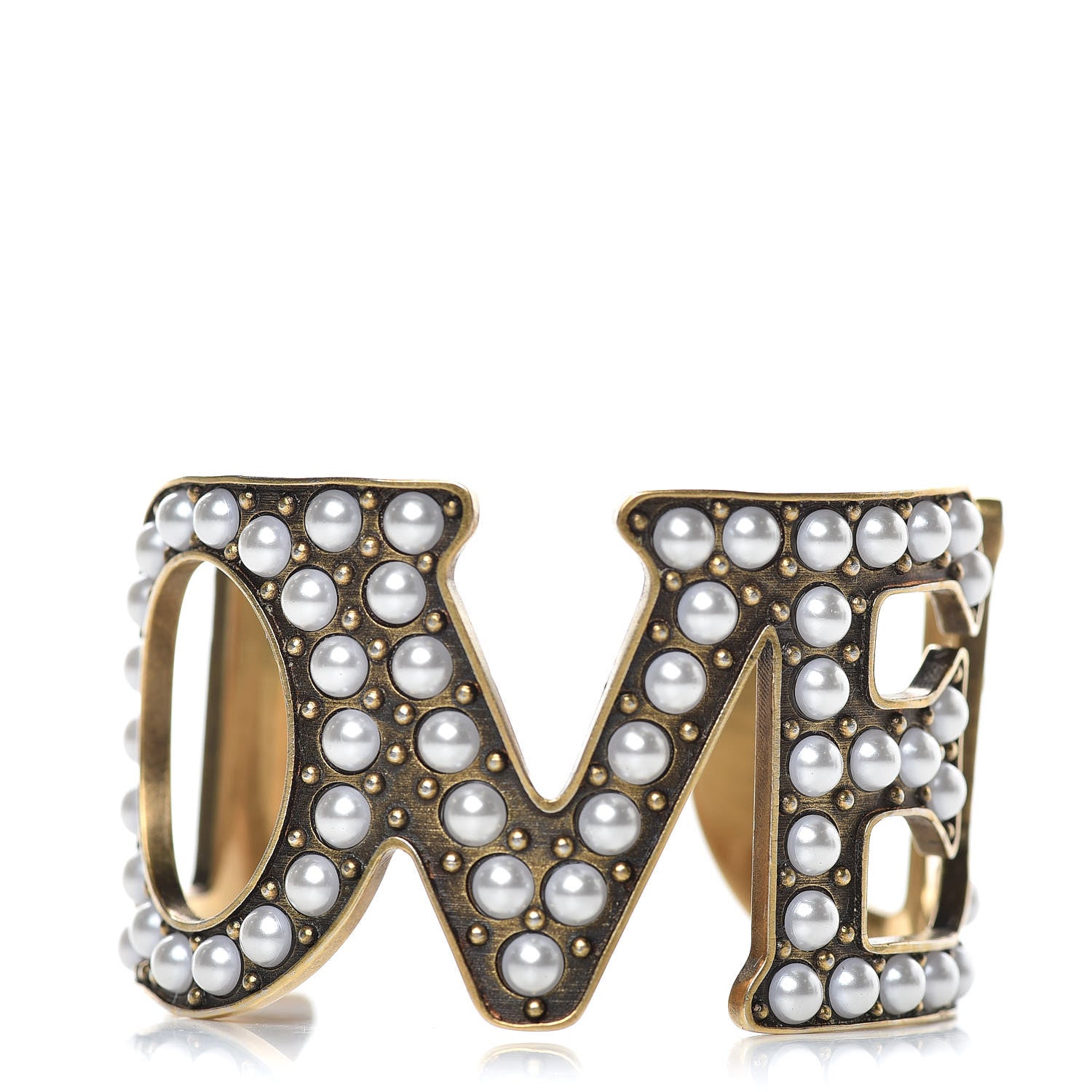 Gucci Metal Pearl Loved Cuff Bracelet 16 Aged Gold 1 of 6