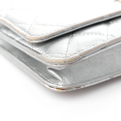 Chanel Metallic Lambskin Quilted Wallet On Chain WOC Silver 9 of 19