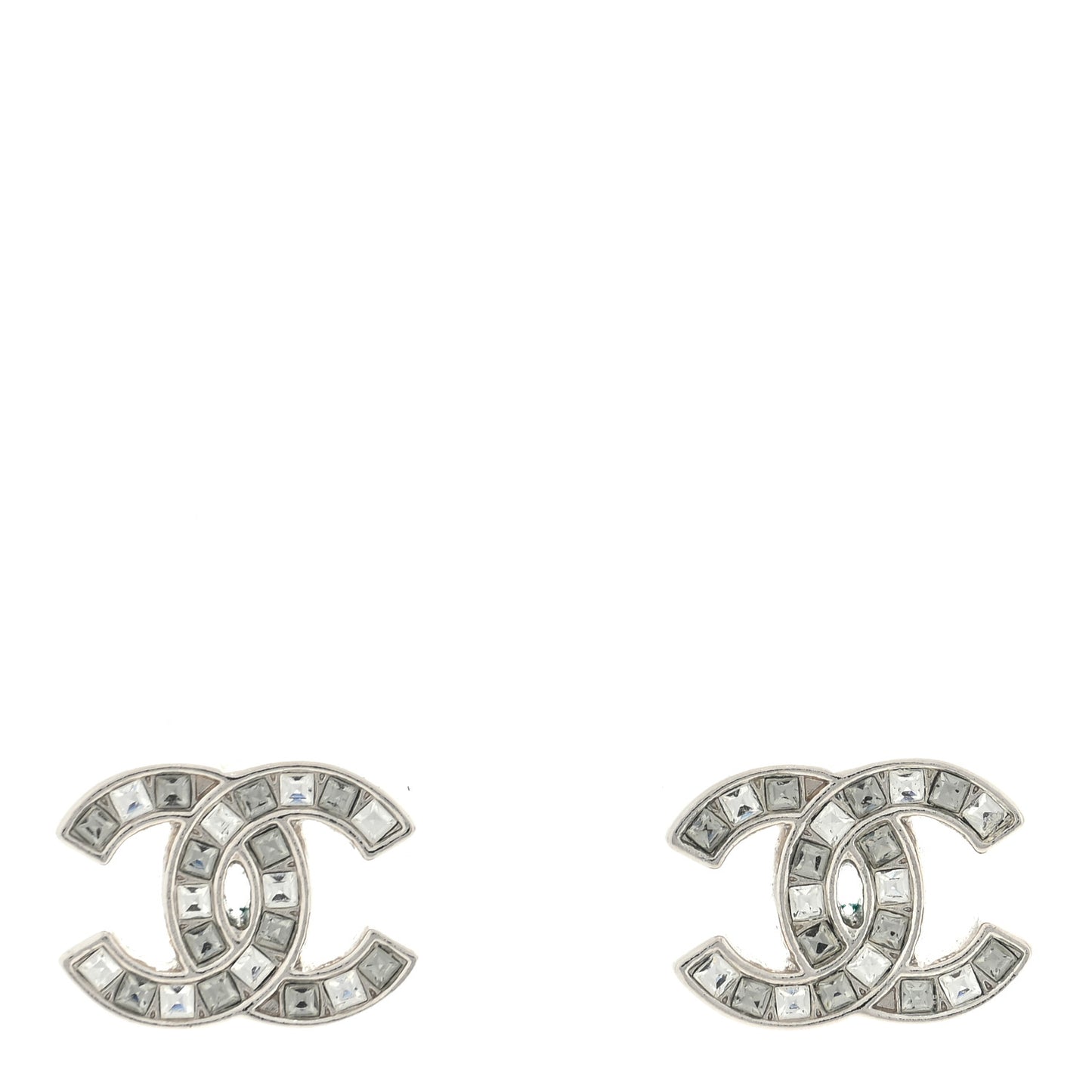 Baguette Crystal CC Earrings Silver Grey