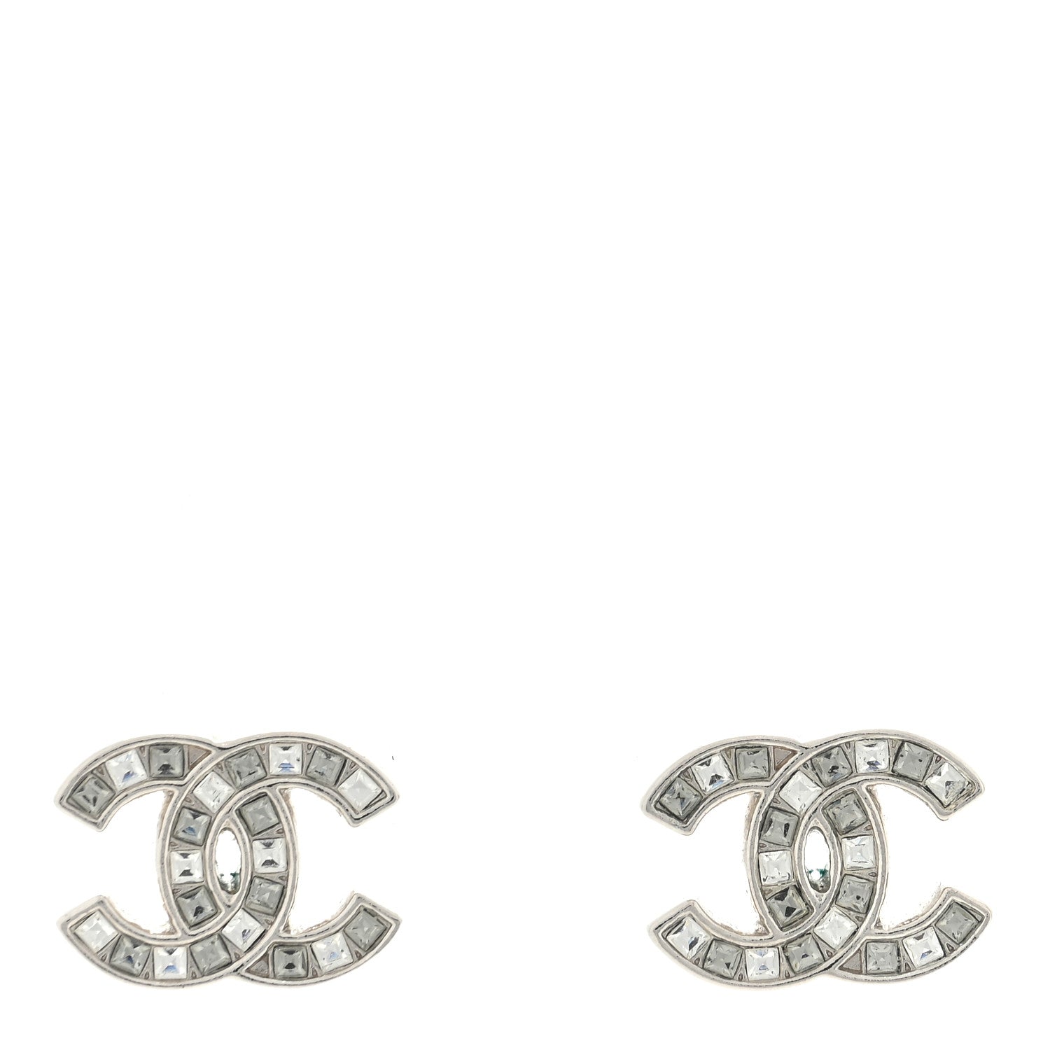 Chanel Baguette Crystal CC Earrings Silver Grey 1 of 3