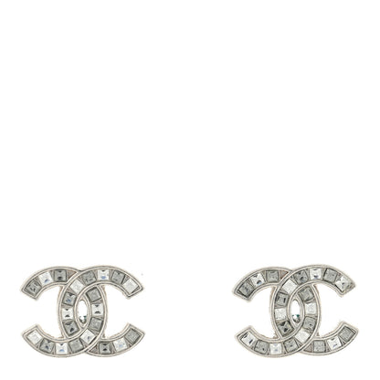 Chanel Baguette Crystal CC Earrings Silver Grey 1 of 3