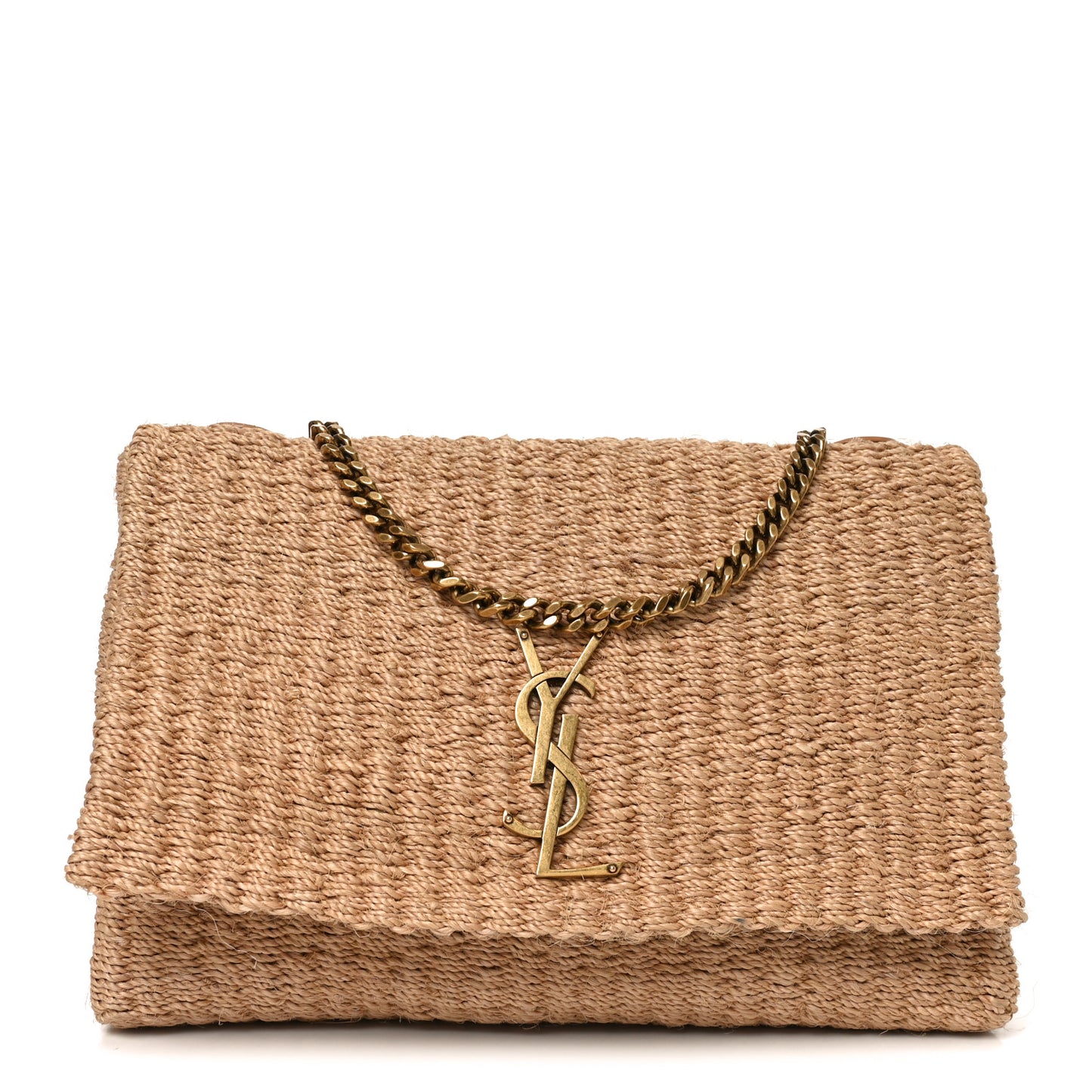 Raffia Medium Monogram Kate Satchel Natural