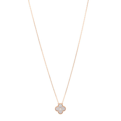 Van Cleef & Arpels 18K Rose Gold Diamond Pink Mother of Pearl Vintage Alhambra Pendant Necklace 1 of 6