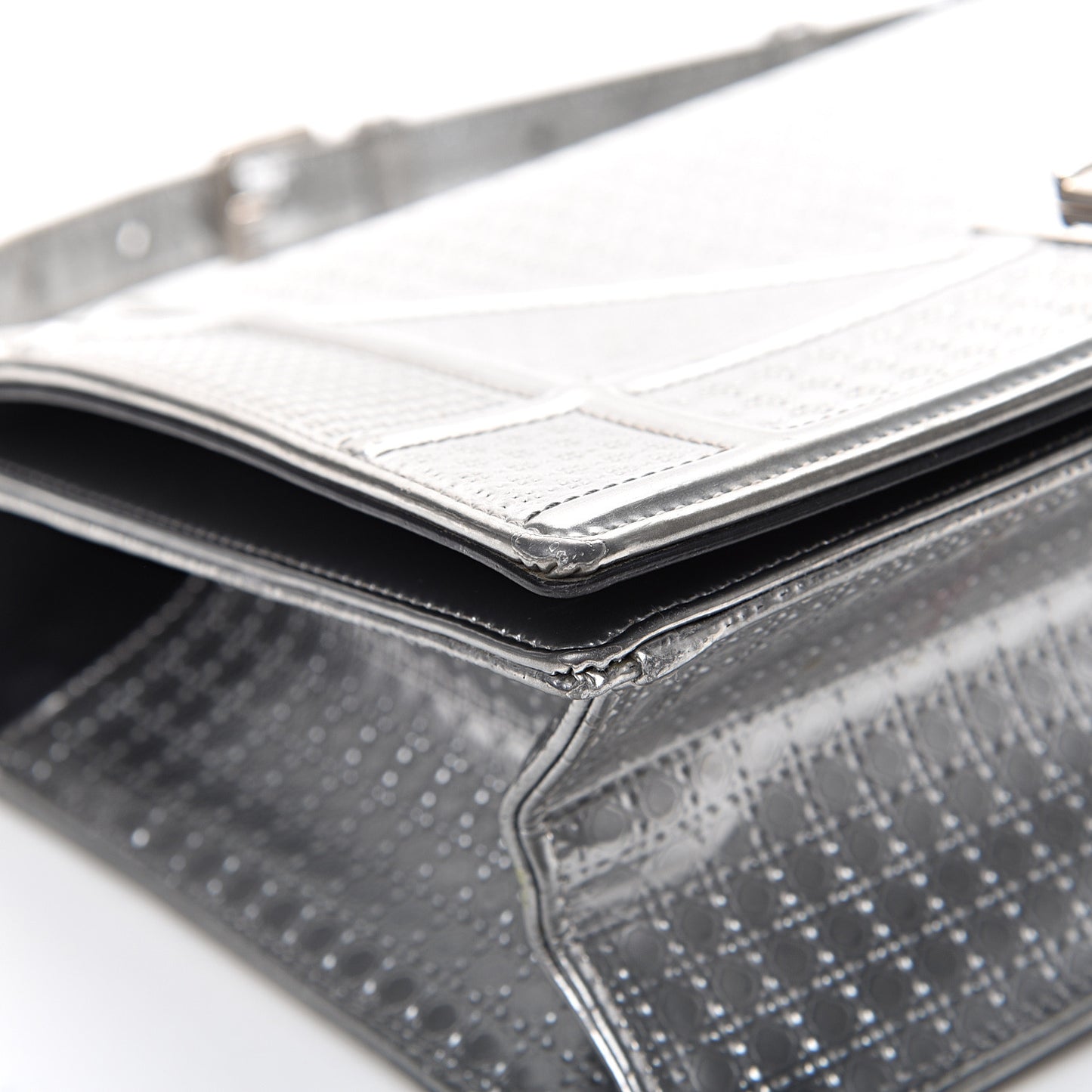 Metallic Patent Micro-Cannage Medium Diorama Flap Bag Silver