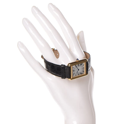 Cartier Stainless Steel 18K Yellow Gold Alligator 24mm Tank Solo Quartz Watch 2 of 8